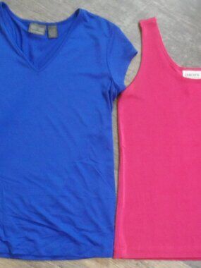 2 Tops by Chicos Size 0-Small Pink Travellers Tank Blue Short Slveeve Additions